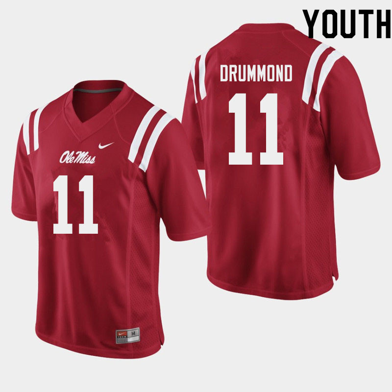 Dontario Drummond Ole Miss Rebels NCAA Youth Red #11 Stitched Limited College Football Jersey RCT1858IE